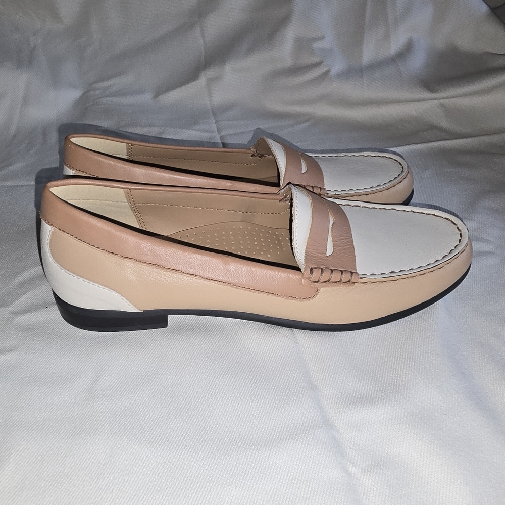 Array Two-Tone White and Blush Leather Penny Loafers